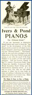 RARE 1905 IVERS & POND AD FOR THE PRINCESS GRAND PIANO  