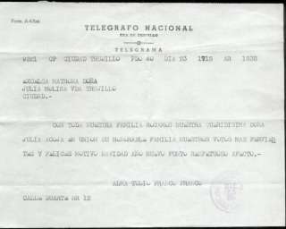 Dominican Republic Telegram to R.L.Trujillos Mother  