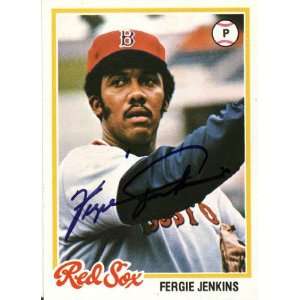  Signed Fergie Jenkins Picture   1978 Topps Boston Red Sox 