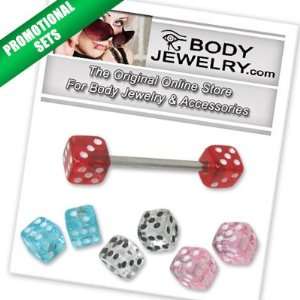 Barbell Tongue Ring Surgical Steel with Translucent Acrylic Dice 