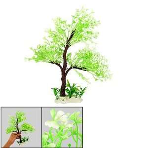   Green Plastic Tree Plant Aquascaping w Ceramic Base