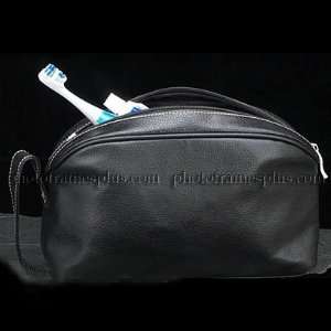  Travel Toiletry Bag, Black Leather