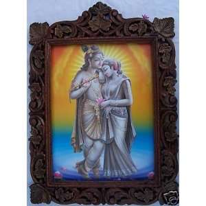  Lord Radha Krishna Poster Painting in Wood Frame 