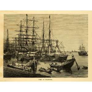  1878 Wood Engraving Port Kolkata Calcutta India Boat Ship 