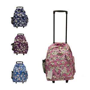 NEW 18 LARGE FLORAL WHEELED ROLLING BACKPACK 4 COLORS  