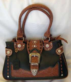 Western Leather Look Purse/Handbag   Patterned Trim/Buckle   Brand New 