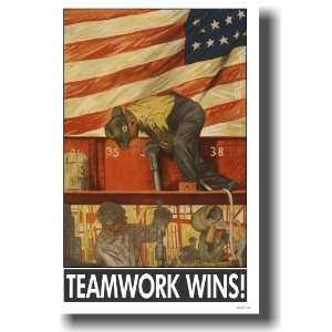  Teamwork Wins   Vintage WW2 Reproduction Poster Office 
