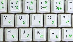 French Azerty Transparent stickers for keyboards, Green letters