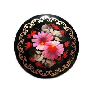  GreatRussianGifts Bouquet round Lacquer Broach   Pink 