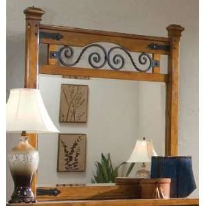  Bedroom Mirror with Spiral Metal Design in Distress Pine 