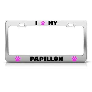  Papillon Paw Love Pet Dog Metal license plate frame Tag 
