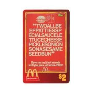  Collectible Phone Card $2. McDonalds 1996 