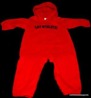 Boys 2T Baby GAP Hooded Sweats Longall Romper Outfit Red Logo Fall 