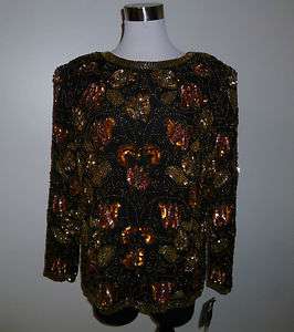 NWT Leslie Fay Multi color Beaded Evening Top Size Xl  