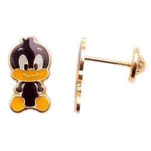  14K Gold Daffy Duck Earrings Jewelry