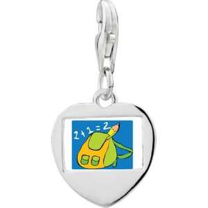  School Math And Backpack Photo Heart Frame Charm Pugster Jewelry
