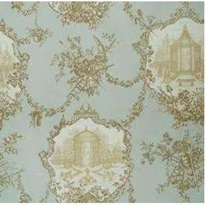 54 Wide Fabric, Garden Toile Color Blue/Tan, Braemore Toile Fabric By 