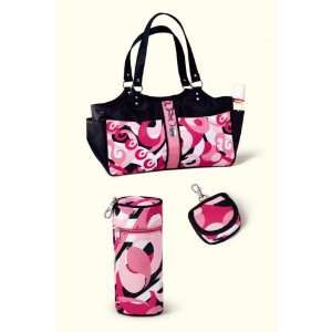  Pink Swirl Nylon Diaper Bag Set by Russ Berrie Baby