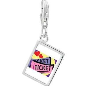   925 Sterling Silver Love Heart Tickets Photo Rectangle Frame Charm