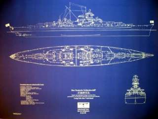 German Battleship TIRPITZ 1939 blue Blueprint Plan Drawing 24x34 