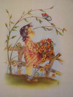 Marion Bradford Burgess Little girl basket of flowers b  