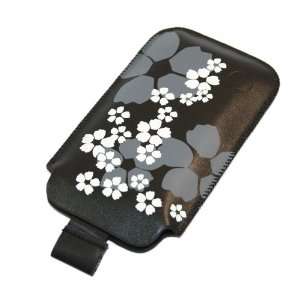 iTALKonline BLACK WHITE FLOWER Quality Slip Pouch Protective Case 