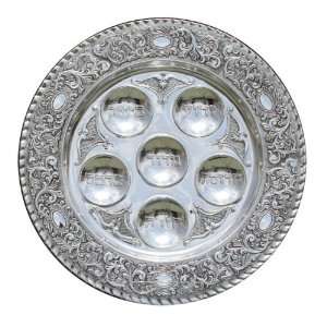  Silver Seder Plate with Floral Pattern and Ovals 