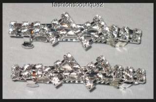 SILVERTONE METAL HAIR BARRETTES CLEAR CRYSTALS LOTs of STYLES  
