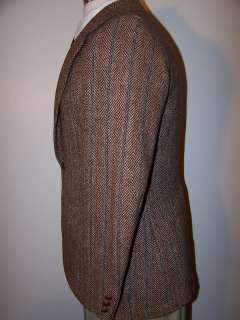 Harris Tweed Baskin Mens Blazer Vintage Brown Herringbone 2 Button 