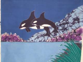 Indonesian Hand dyed NW Orca Whale Cotton Batik Panel  
