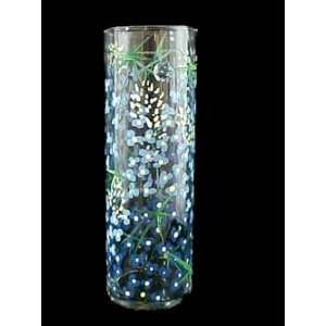   Hand Painted   Large Glass Cylinder Vase   10 tall