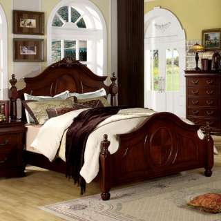 Solid Wood Cherry Finish English Style Bed Frame Set  