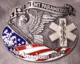 pewter belt buckle saluting the emergency medical technician emt 