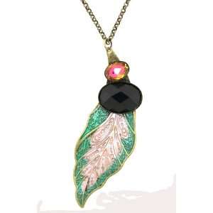   & Rainbow Crystal Metal Leaf with Antique Gold Rolo Chain Necklace