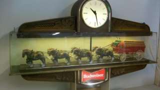 Vintage Budweiser Beer Clydesdale Horses Big Bar Sign Clock Bar Light 