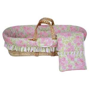  Flower Basket Moses Basket in Pink, Green and White Baby