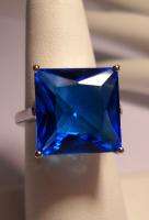 Big 8ct Square Cut Aqua Blue Quartz Sterling Silver 925 Filigree Ring 