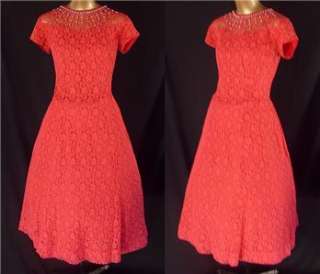   Red Chantilly Lace Party Dress VLV Rhinestone Pearl Full Skirt S   M