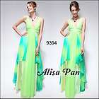 BAlluring Double V Neck Greens Empire Line Long Evening Gowns 09394 US 