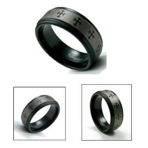  9mm Mens Black Tungsten Carbide Cross Wedding Ring Band Jewelry