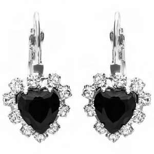  Plated Black Heart Shape with White Round CZ Cubic Zirconia Ladies 