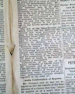   Beijing China Fossils Homo Erectus MISSING LINK Find 1929 Newspaper