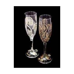   Design   Hand Painted   Set of 2 Toasting Flutes