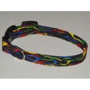  Black Rainbow Fire Flames Dog Collar Large 1 Everything 
