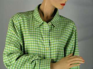 EDDIE BAUER Green Plaid FLANNEL SHIRT TOP sz 3X Cotton Womens Button 