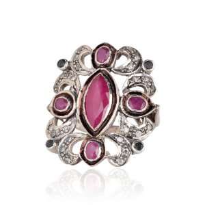  Victorian Ring Studded Ruby, Blue Sapphire Precious Gem Stone 