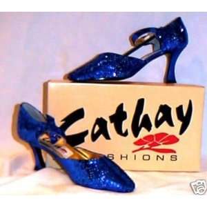  Womens Blue Sequin Heels Pumps Ankle Strap Shoes Size 8 