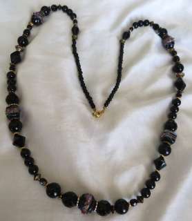 34 LONG BLACK FACETED LARGE CRYSTAL WEDDING CAKE BEAD NECKLACE  