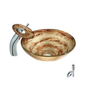  Tempered glass Vessel Sink Waterfall Faucet Set Chocolate 