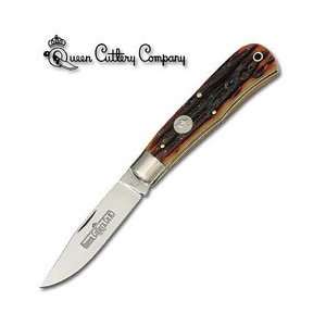 Queen Cutlery Mountain Man Knife Amber Stag Bone Handles  